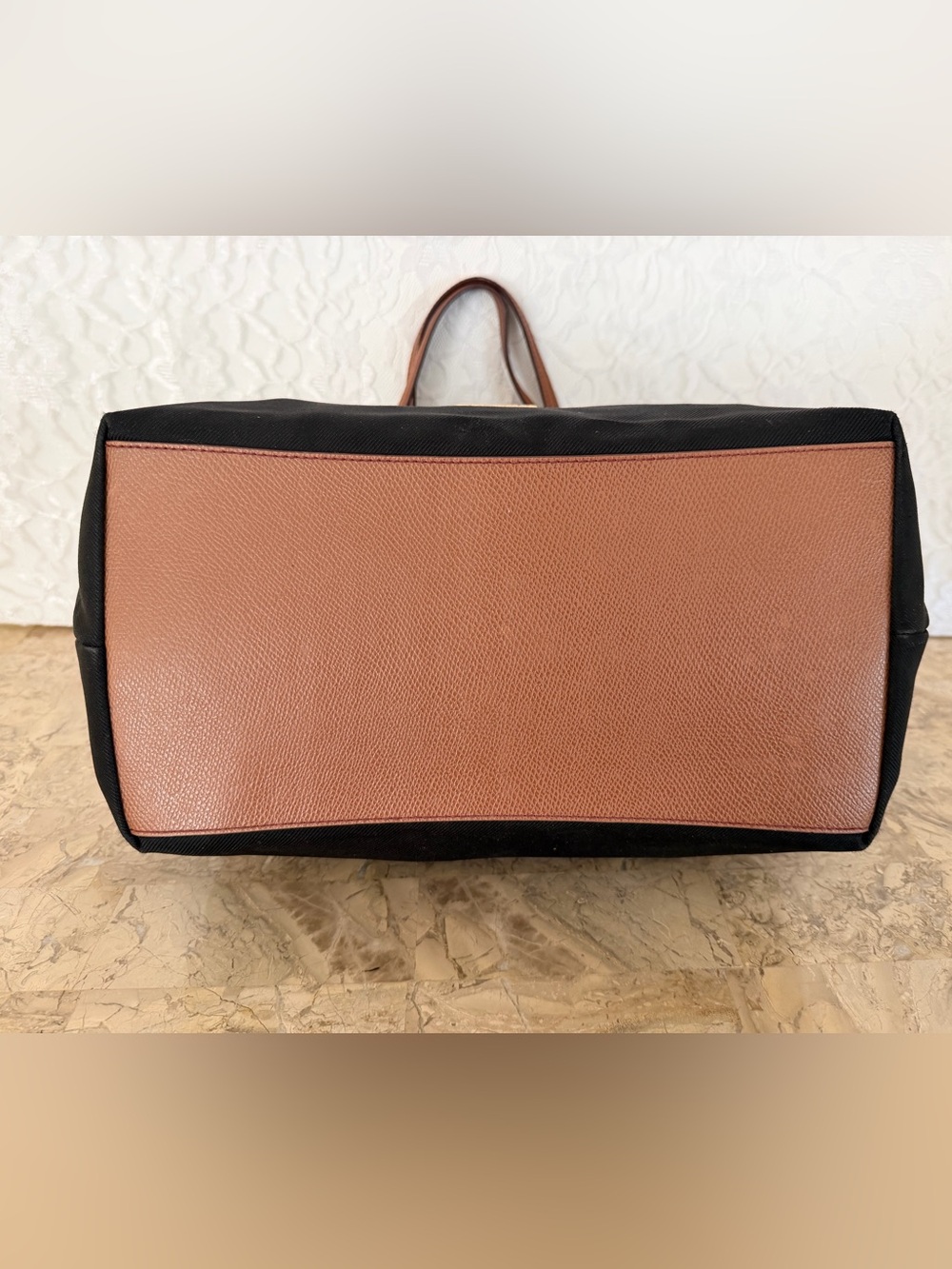COACH Sawyer Black Tote black cotton with Brown Leather Trim and Front Zip - Picture 6 of 10